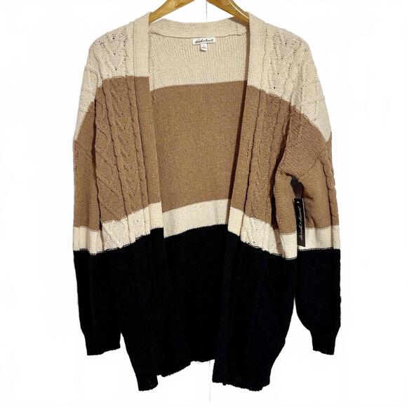Derek Heart Sweater Womens Size L Colorblock Open Long Sleeve Cozy Lounge NWT - Picture 1 of 4
